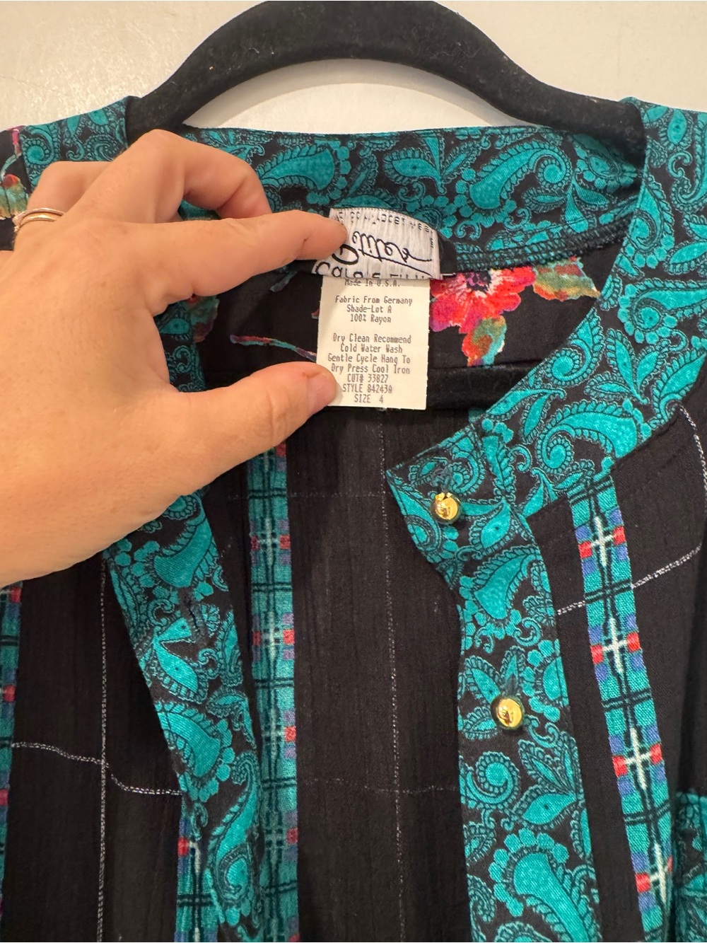 Vintage Carole Little Petites Teal Paisley Plaid Blouse - Picture 4 of 5